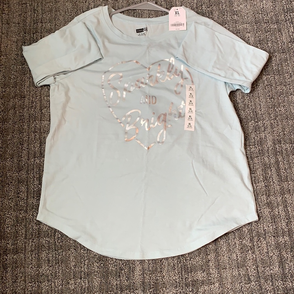 YXL light blue sparkly and bright long sleeve